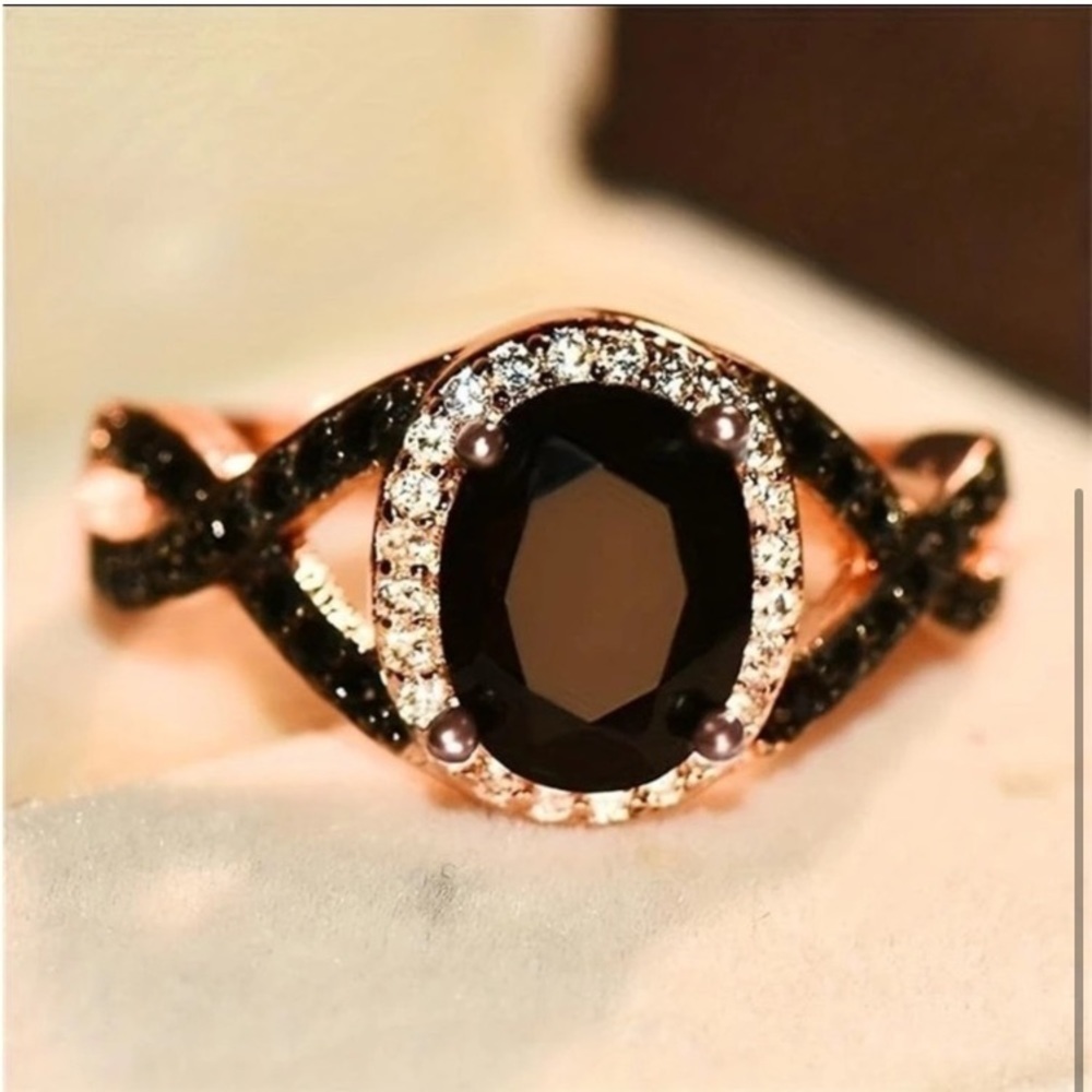 Black Onyx & White Diamond Rose Gold Ring - Picture 3 of 5